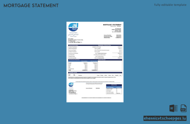 Israel Arab Israel Bank Hypothekenabrechnung Word- und PDF-Beispielvorschau